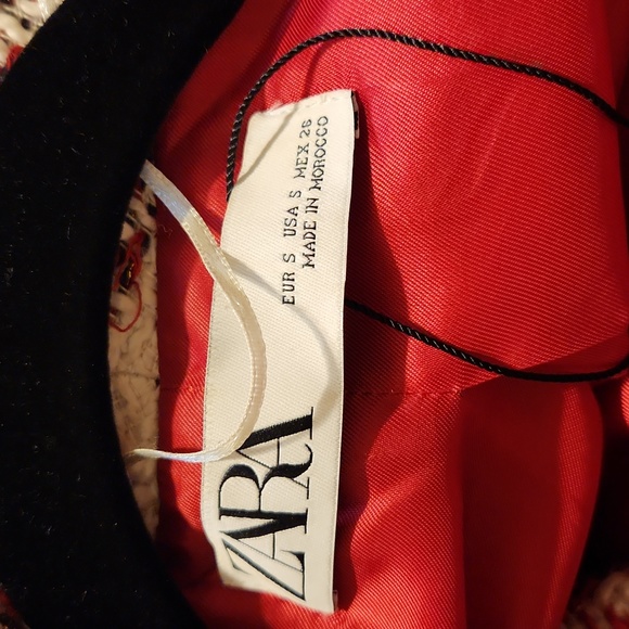 ZARA NEW WOMAN TWEED JACKET WITH GEM BUTTON BLAZER ECRU/RED TARTAN Size us.small - Picture 13 of 15